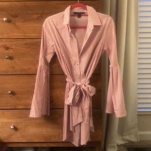 Bell Sleeve Tunic Button Up Top